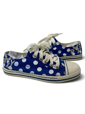 Vintage Y2K Roxy Blue Polka Dot Canvas Sneakers Silver Logo Size 6.5